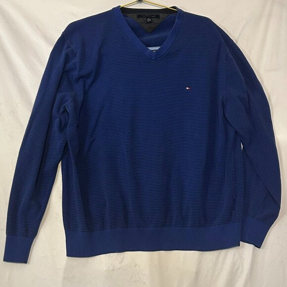 Tommy Hilfiger Other - Tommy Hilfiger Men’s Blue Black Striped Pullover V Neck Sweater Size 2X